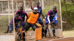 Photo: Hospital Hill School players prepare to rush for a short corner at the Kenyatta University open tournament.